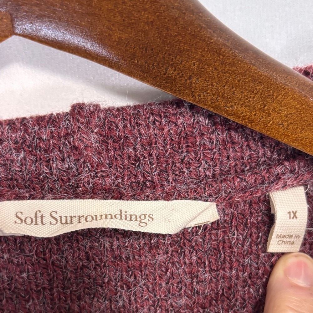Soft Surroundings Belted Longline Solange Sweater Vest Womens 1X Burgundy Career - Picture 3 of 7